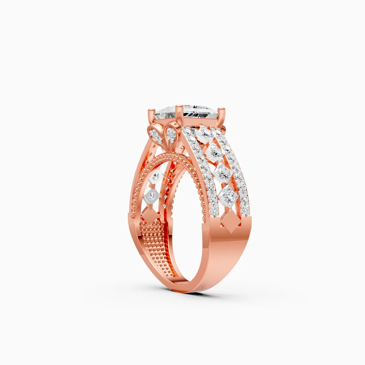 Princess Cut Solitaire Ring With Bold Diamond Band