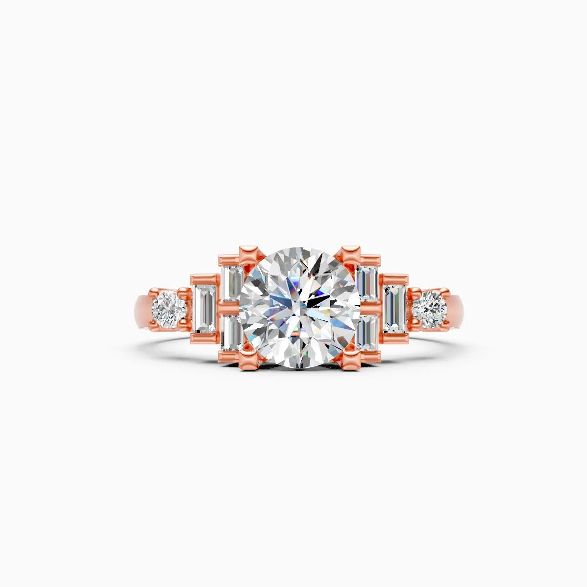 Baguette Bloom Round Solitaire Lab Diamond Ring