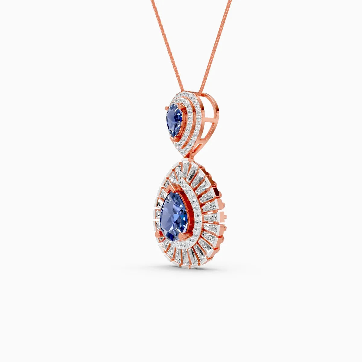 Lab Grown Diamond & Sapphire Pear Shaped Halo Pendant