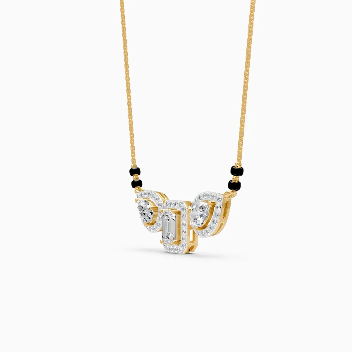 Triple Halo Emerald & Pear Cut Diamond Mangalsutra