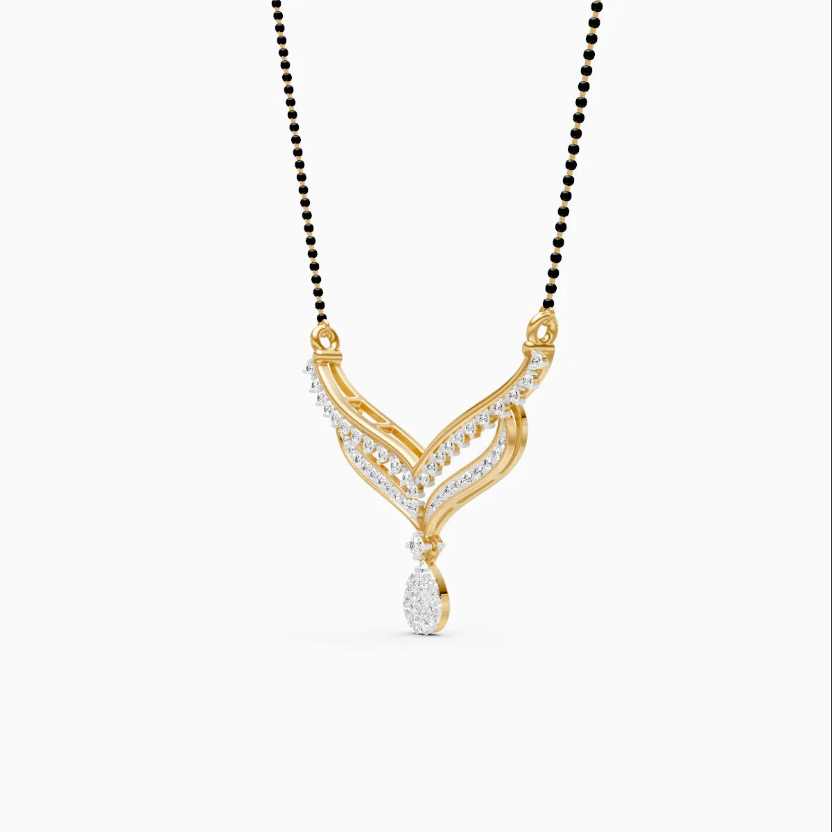 Double Chevron Diamond Mangalsutra with Pear Cluster Drop