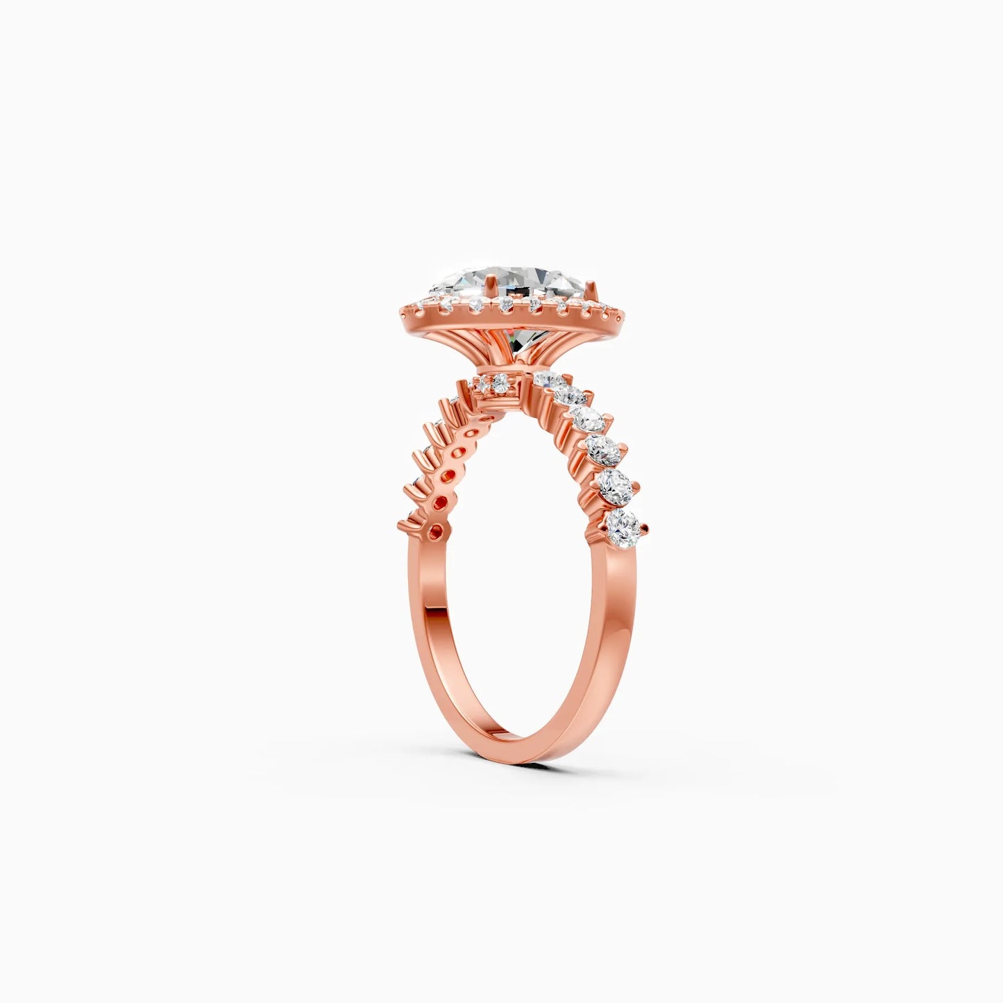 Regal Solitaire Oval And Round Halo Lab Grown Diamond Engagement Ring