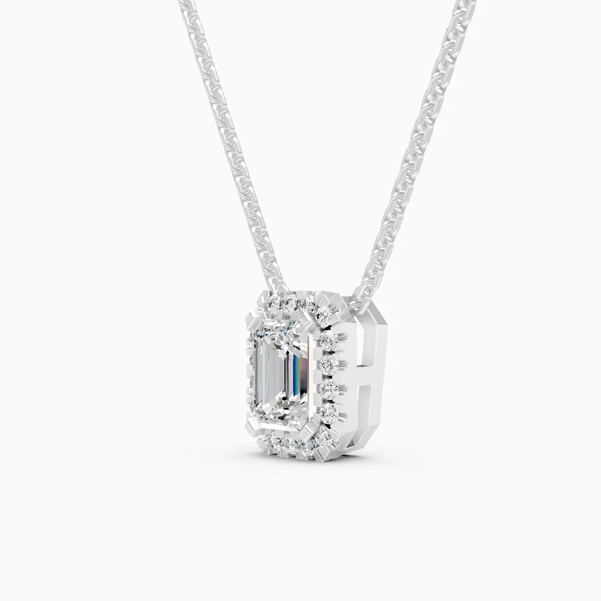 Emerald Halo Lab-Grown Diamond Pendant Necklace