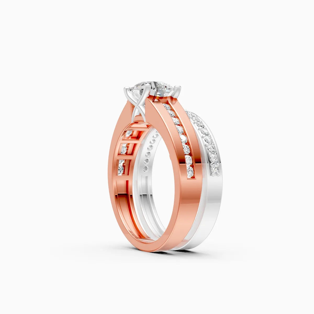 Dual-Tone Round Solitaire Adjustable Ring Set