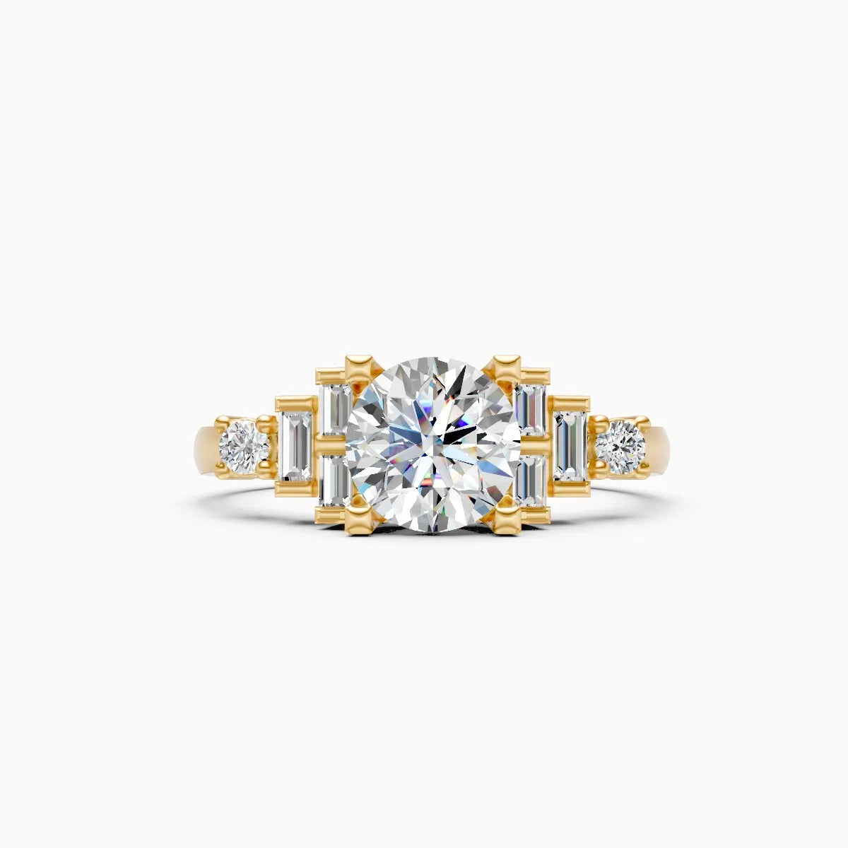 Baguette Bloom Round Solitaire Lab Diamond Ring