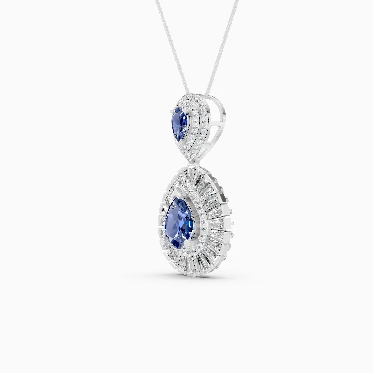 Lab Grown Diamond & Sapphire Pear Shaped Halo Pendant