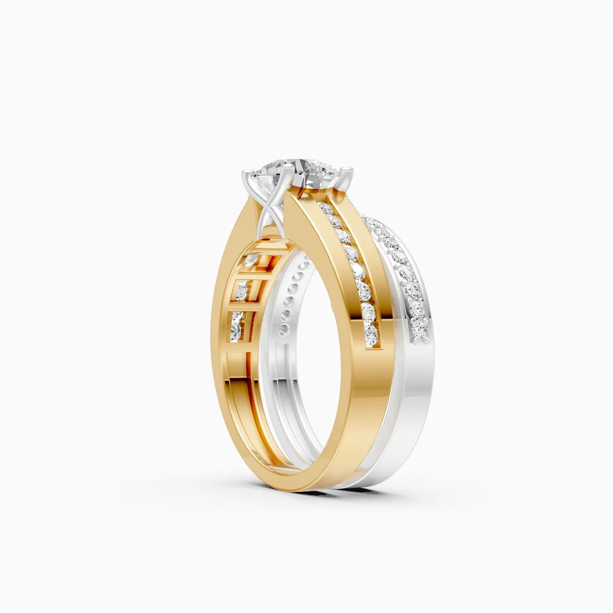 Dual-Tone Round Solitaire Adjustable Ring Set