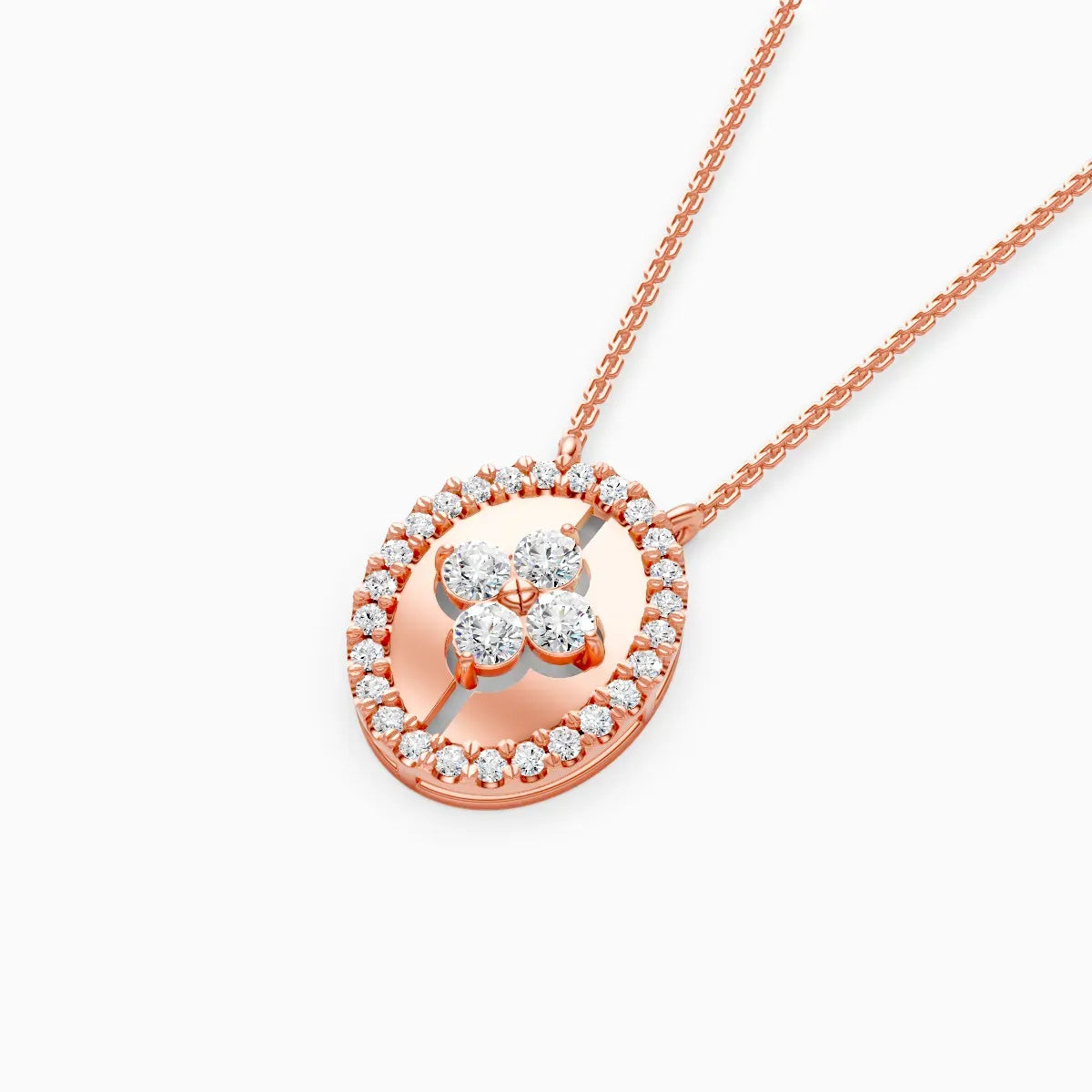 Oval Flower style Halo Unique Necklace