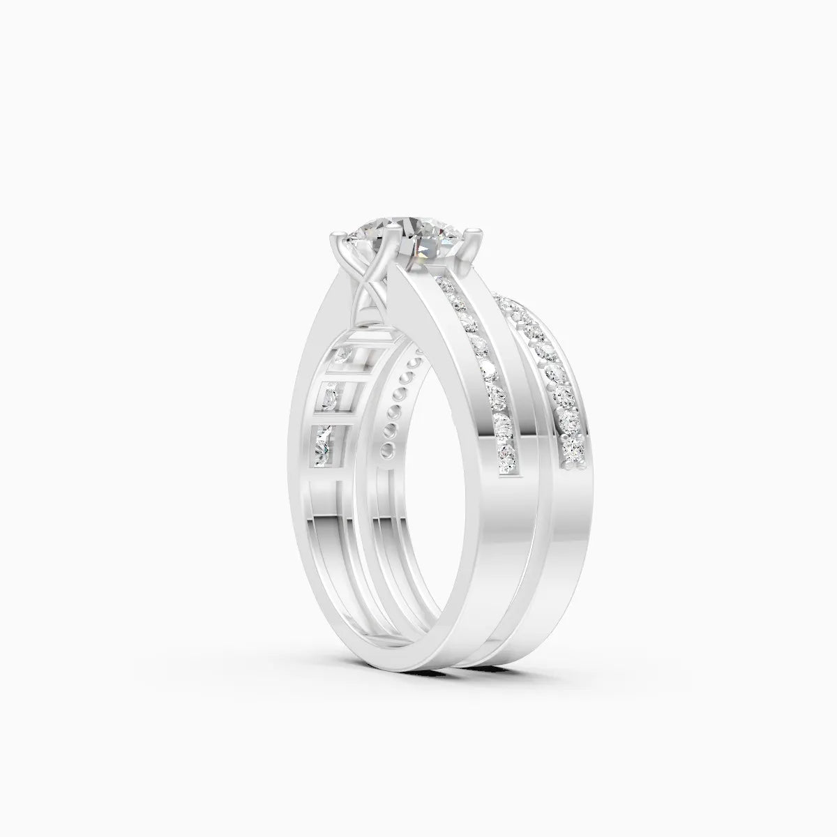 Dual-Tone Round Solitaire Adjustable Ring Set