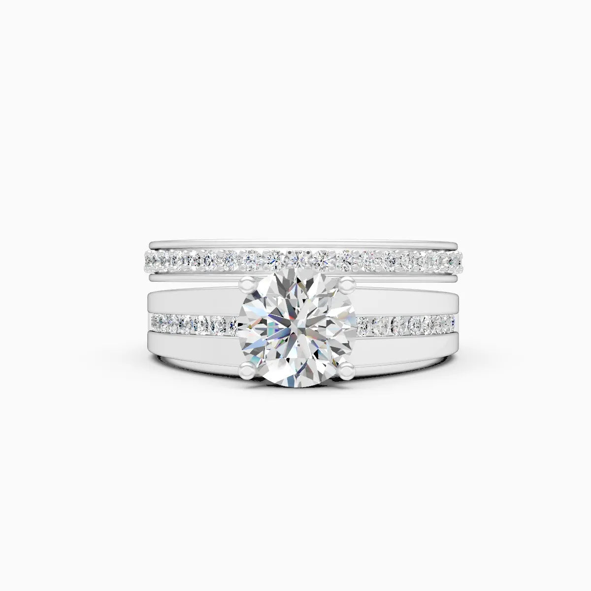 Dual-Tone Round Solitaire Adjustable Ring Set