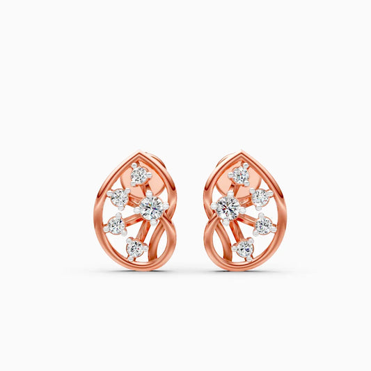 Open Pear Frame Scattered Diamond Stud Earrings