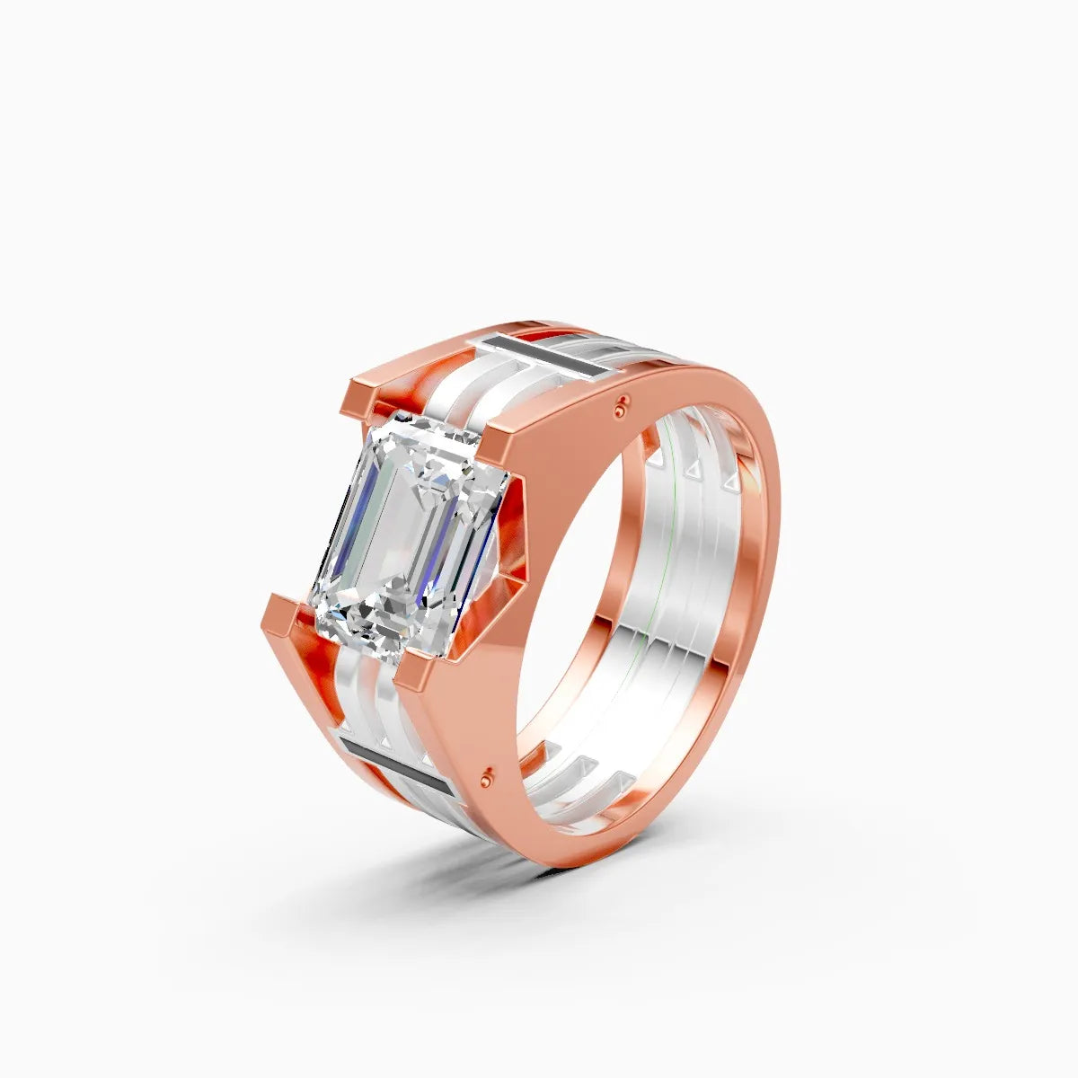 Modern Two-Tone Band with Emerald Cut Diamond Centerpiece