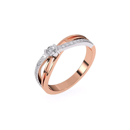 Antique Crossover Diamond Ring in Rose Gold And White Gold