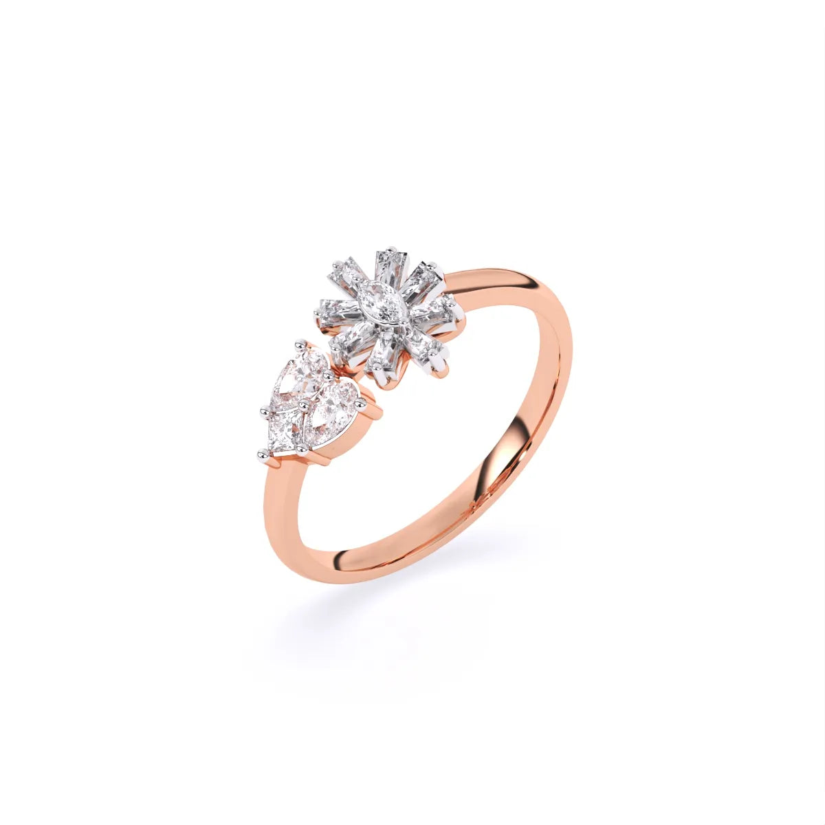 Toi Et Moi Flower Style And Multi Shape Diamond Ring