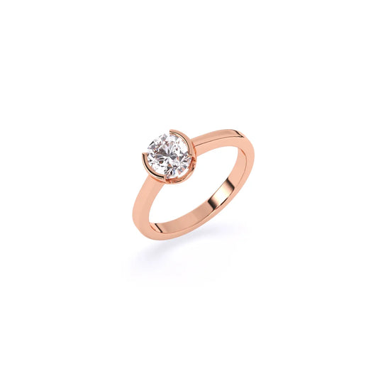 Round Half Bezel Solitaire Diamond Ring