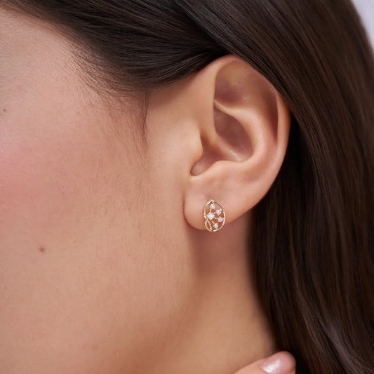 Open Pear Frame Scattered Diamond Stud Earrings