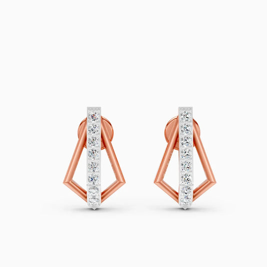 Dual-Tone Kite Frame Diamond Bar Stud Earrings