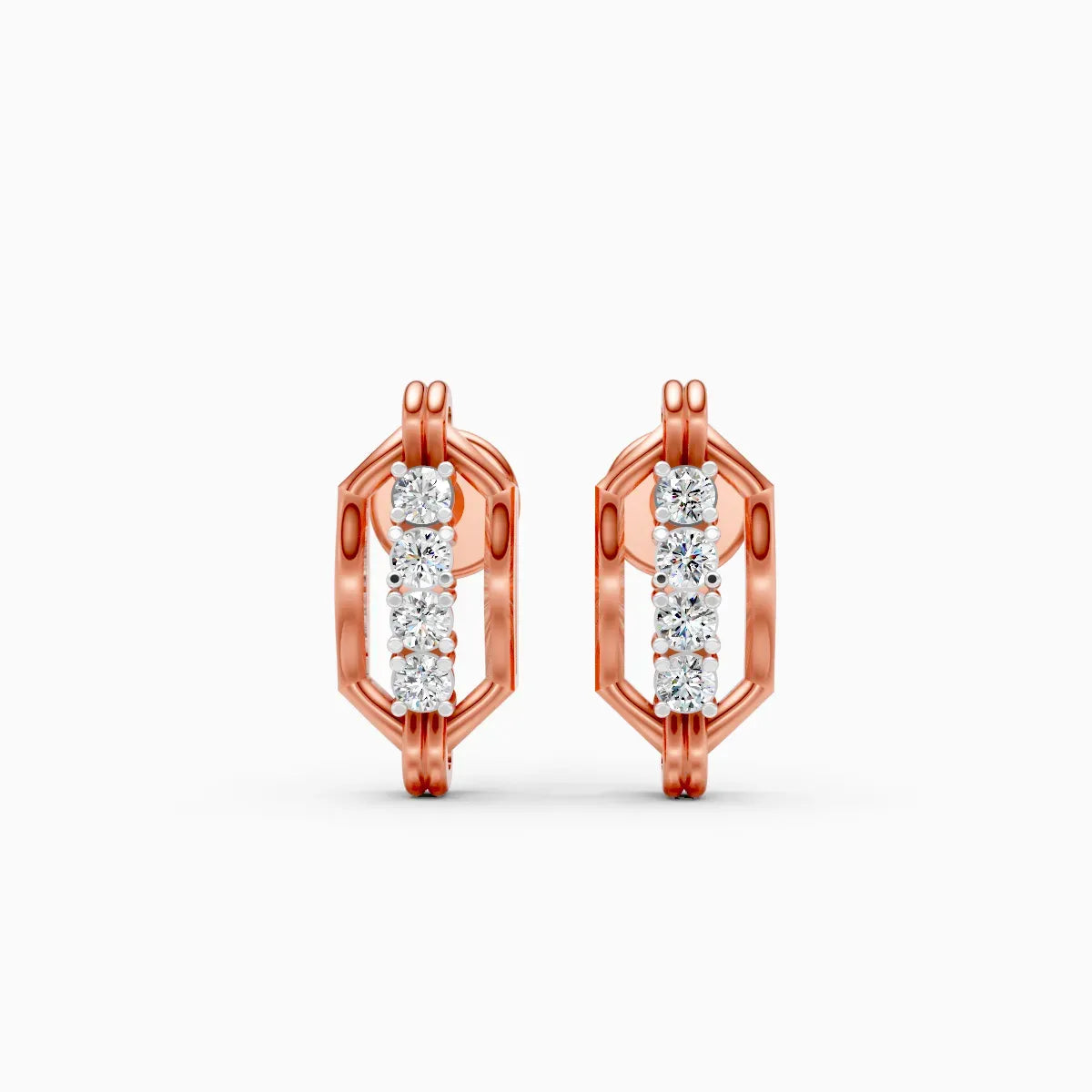 Hexagonal Link Frame Four Diamond Stud Earrings