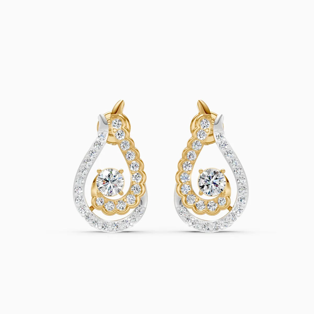 Paisley Double Halo Two-Tone Stud Earrings
