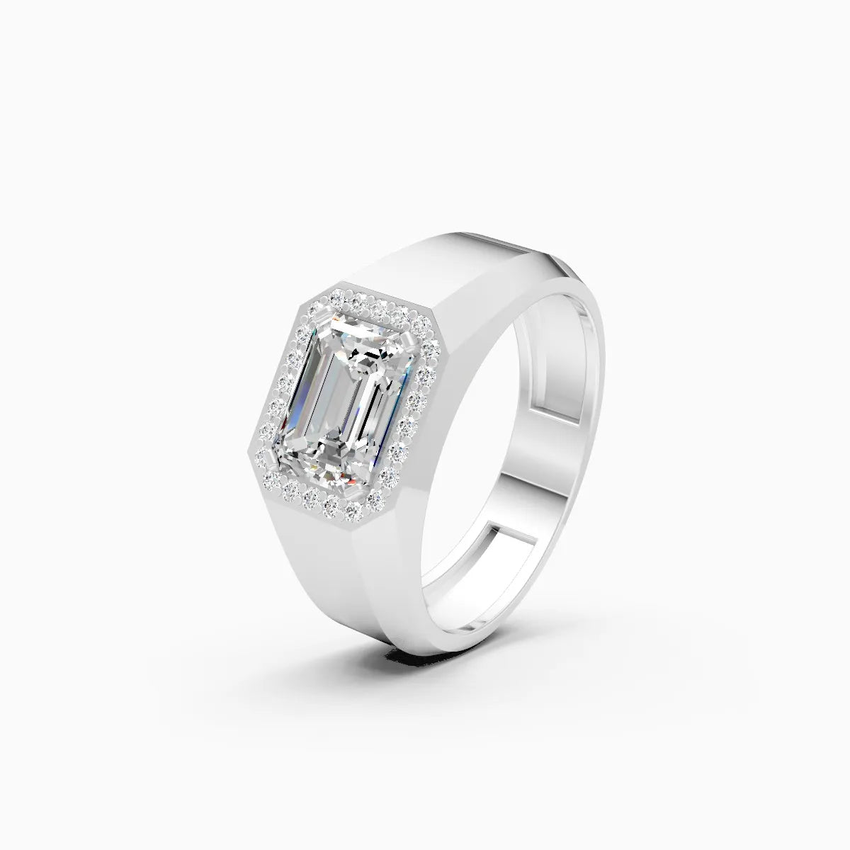 Emerald Cut Diamond Men's Ring With Side Accents