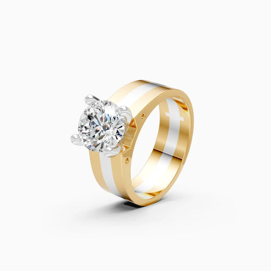 Stunning Single Solitaire Diamond Men's Ring With 2-tone Band
