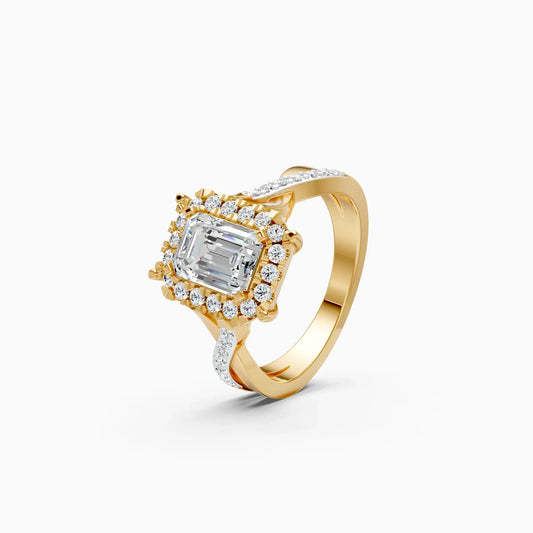 Emerald Cut Diamond With Cross Band Engagement Ring