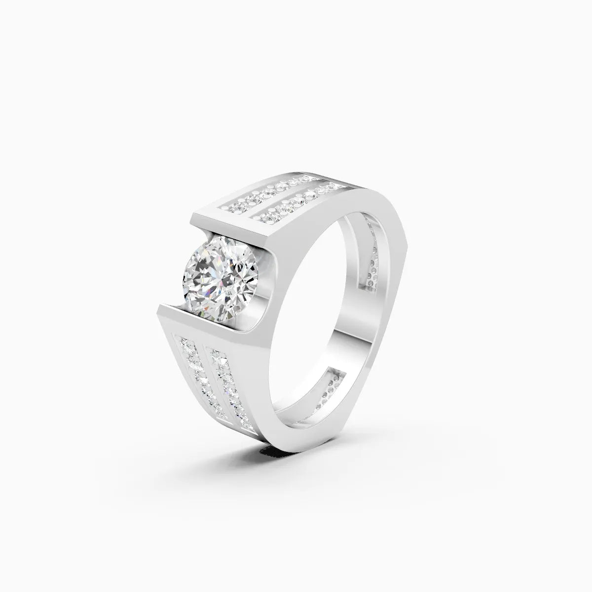 Elegant Men's Solitaire Diamond Ring With Stylistic Band