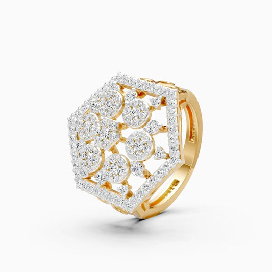 Regal Hexagon Cluster Lab Diamond Wedding Ring