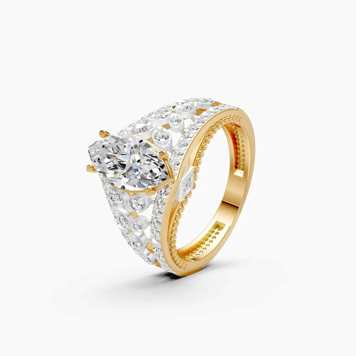 Bold Marquise and Round Diamond Halo Ring
