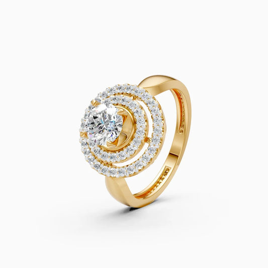 Round Crowned Eleganc Double Halo Round Solitaire Ring