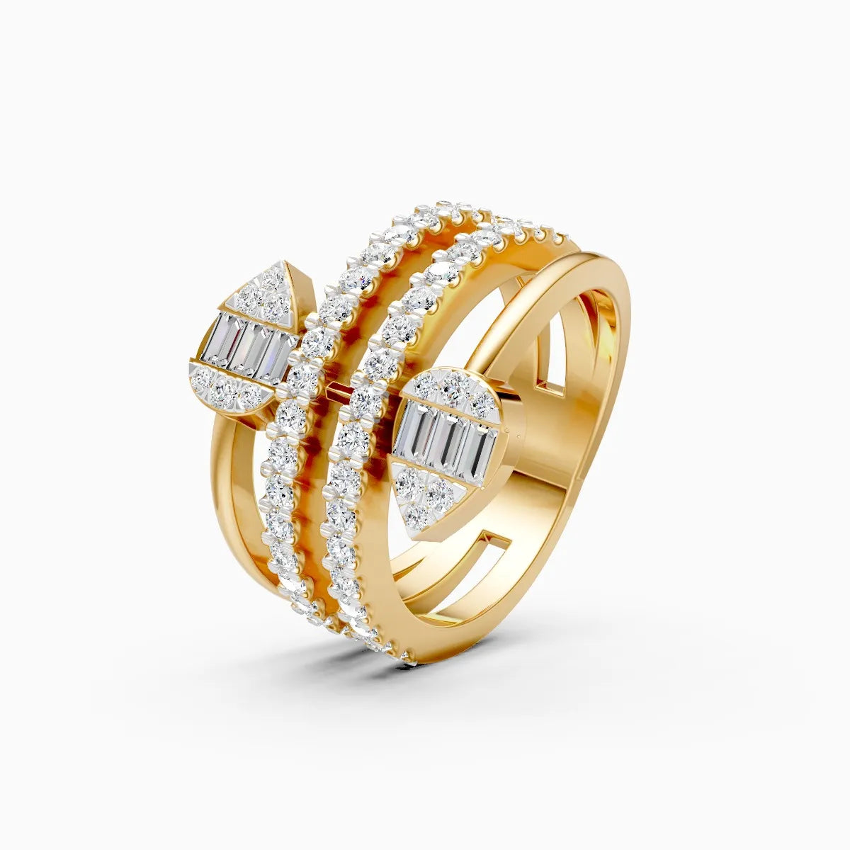 Triple Band Pear Shield And Baguette Embrace Spiral Ring