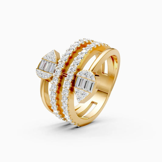 Triple Band Pear Shield And Baguette Embrace Spiral Ring