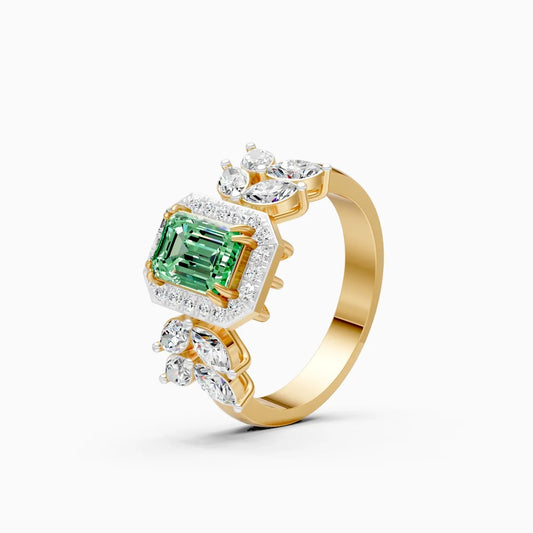 Green Emerald Side Marquise Lab Grown Diamond Ring