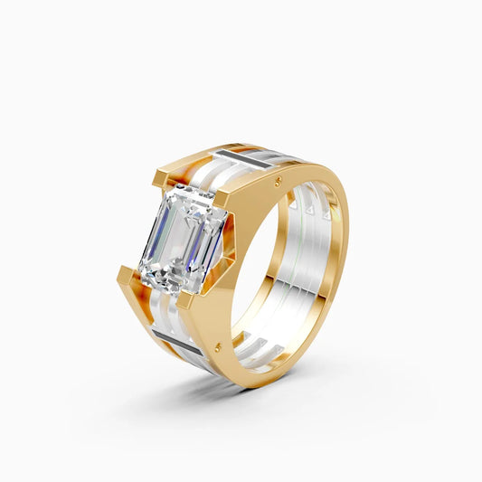 Modern Two-Tone Band with Emerald Cut Diamond Centerpiece