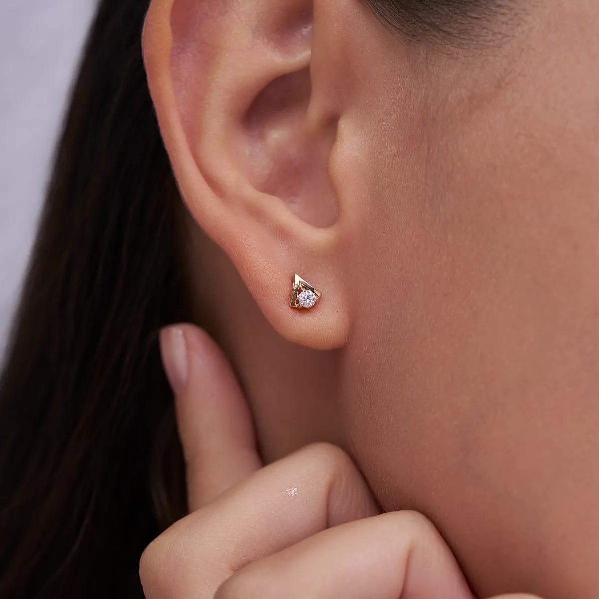 Chevron Crown Solitaire Diamond Stud Earrings