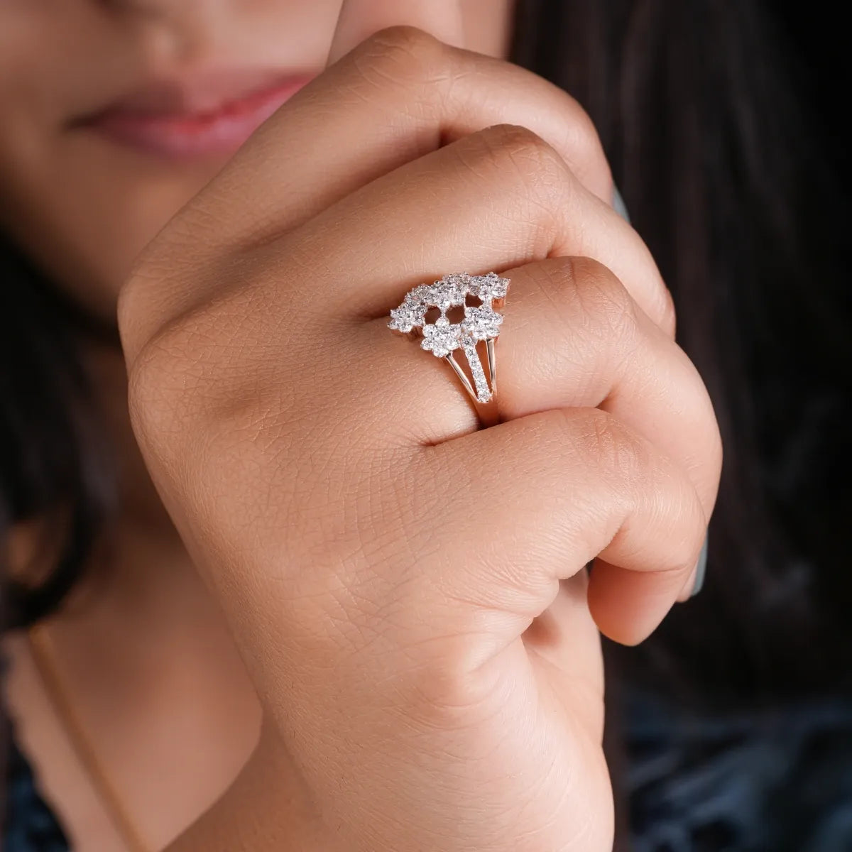 Round Flower Style Cluster Engagement Ring
