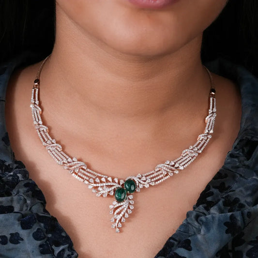Leaf Shaped Gold Lab Diamond Necklace