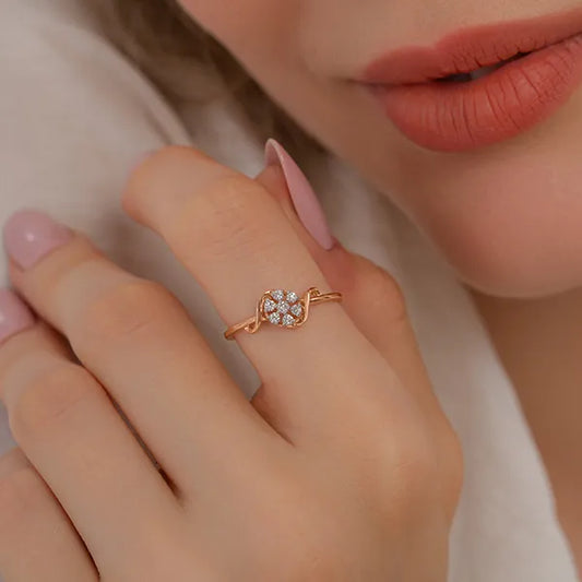 Round Flower Style Diamond 14K Gold Engagement Ring