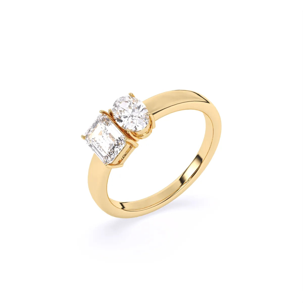 Emerald & Oval Solitaire Toi Et Moi Ring