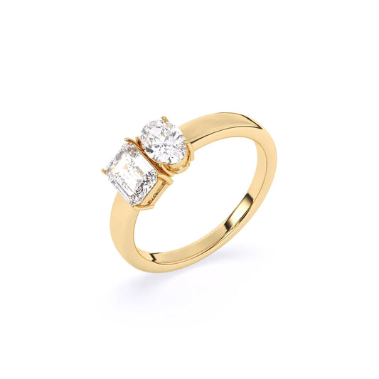 Emerald & Oval Solitaire Toi Et Moi Ring