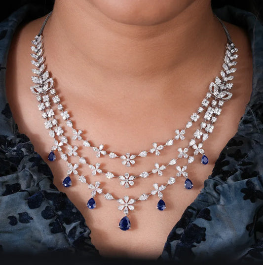 Designer Triple Layered Lab Diamond Necklace Set