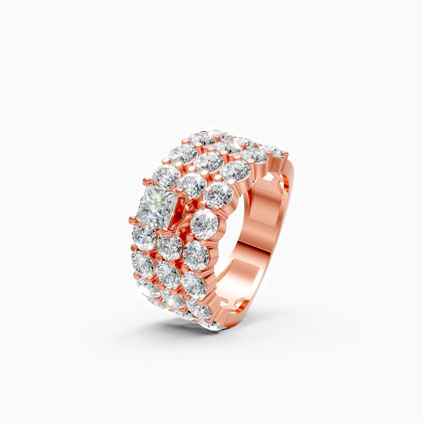 Elegant Three Row Cluster Diamond Ring