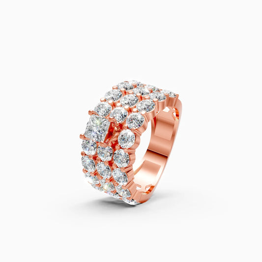 Elegant Three Row Cluster Diamond Ring
