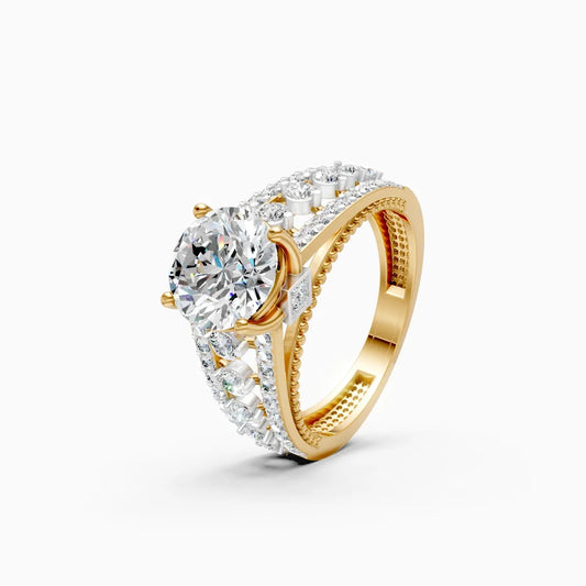 Round Solitaire and Round Centerpiece Double Shank Ring