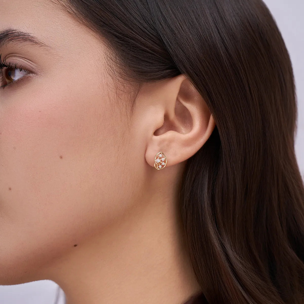 Open Pear Frame Scattered Diamond Stud Earrings