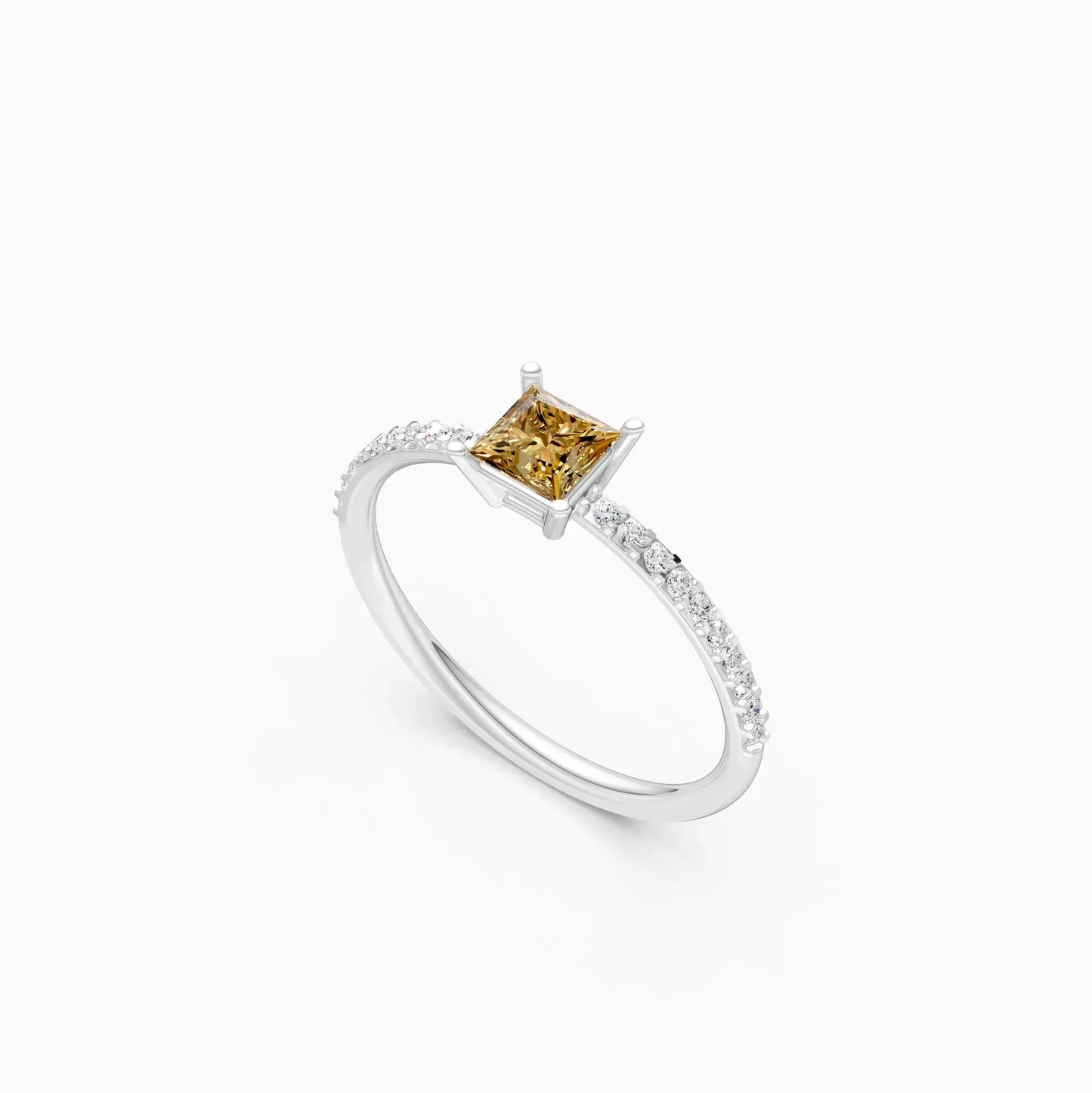 Trendy Yellow Topaz Pricess Diamond Dainty Ring