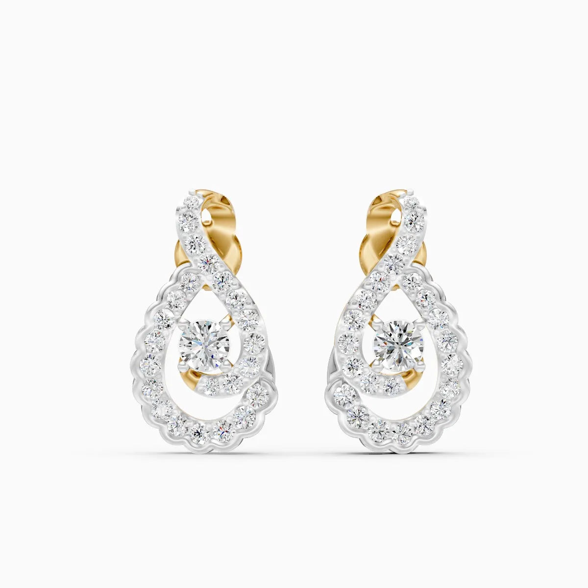 Infinity Twist Teardrop Diamond Two-Tone Stud Earrings