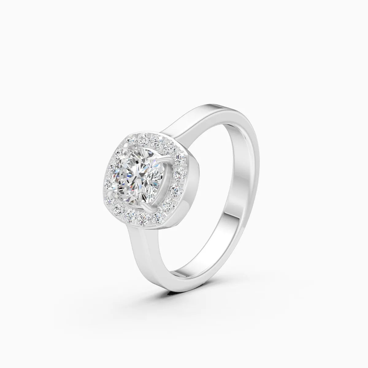 Modern Halo Cushion Shape Lab Diamond Ring