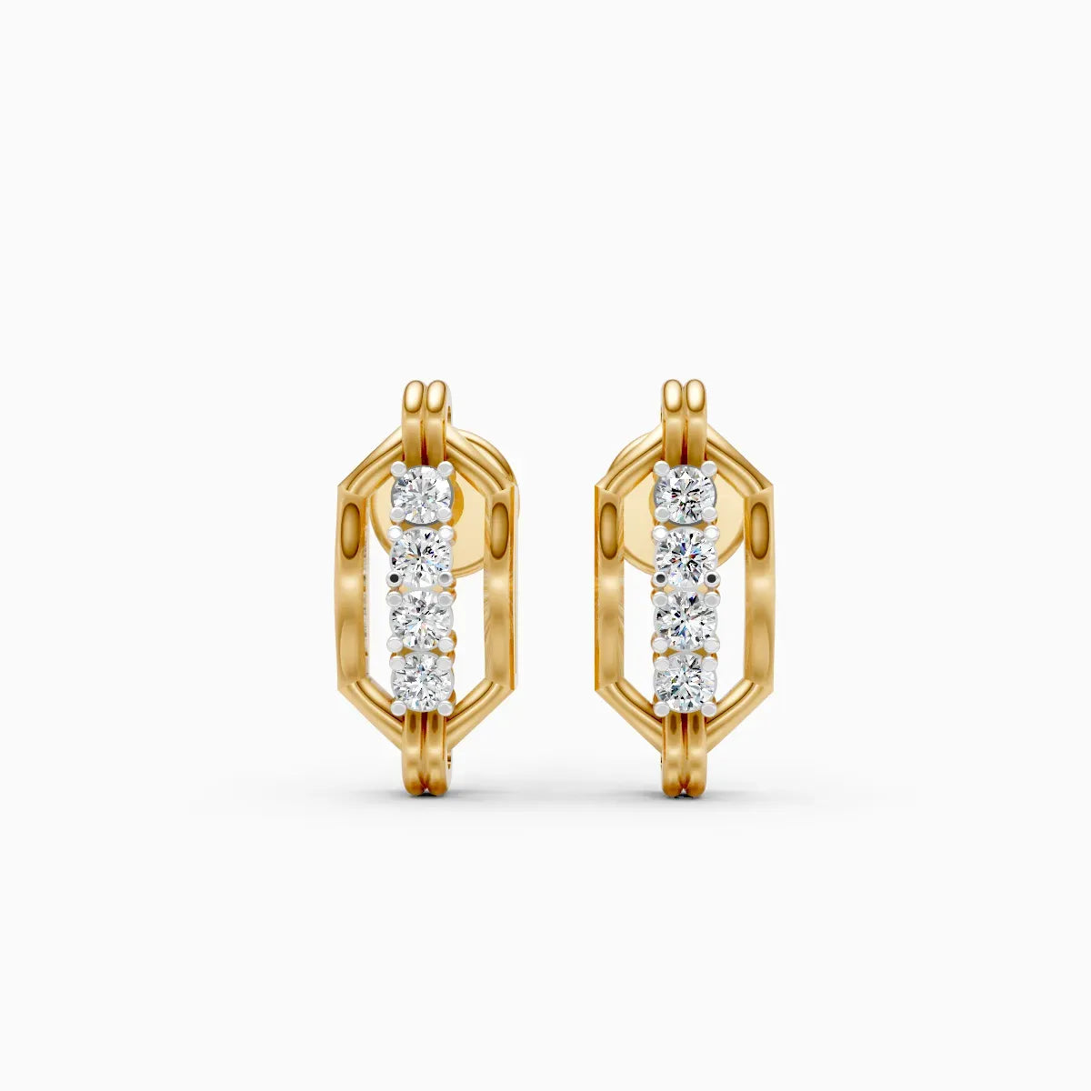 Hexagonal Link Frame Four Diamond Stud Earrings