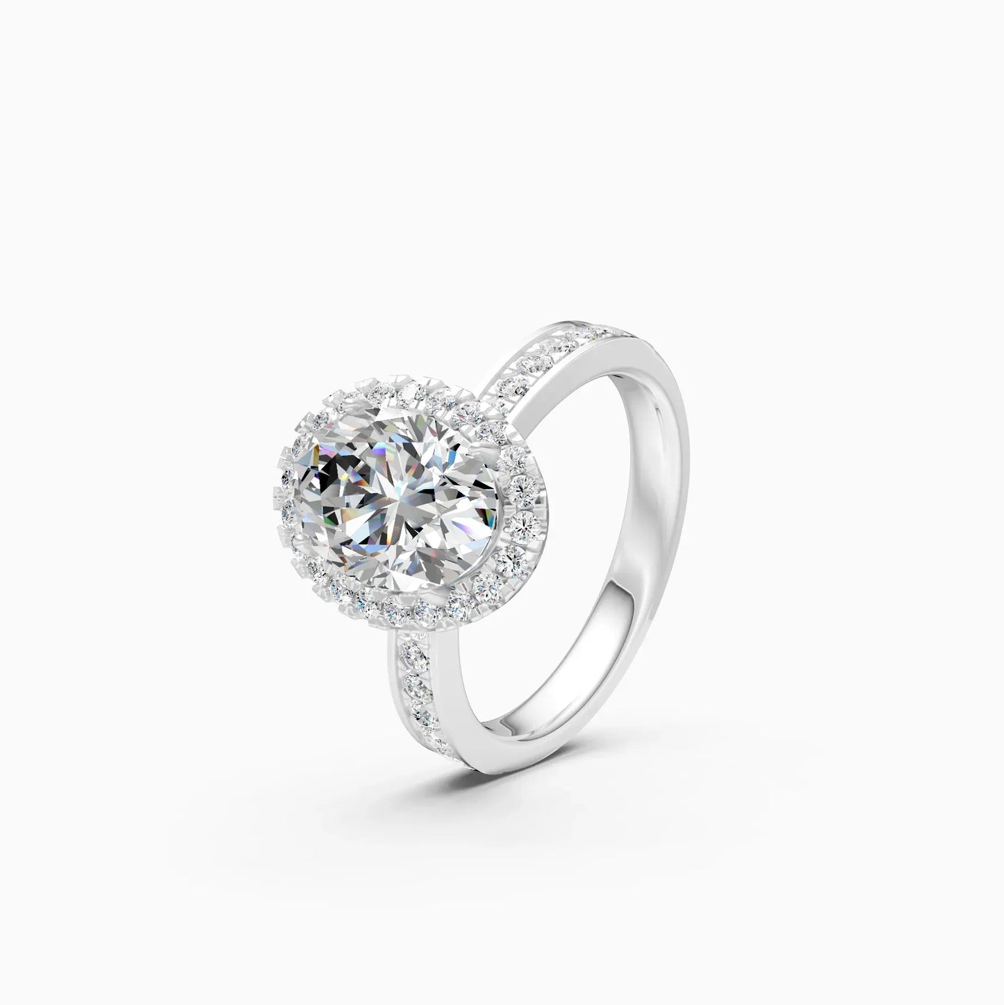 Oval Halo lab Grown Solitaire Accents Ring
